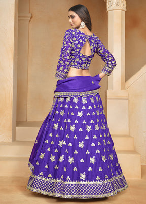 3 Pc Purple Net Semi Stitched Lehenga Set