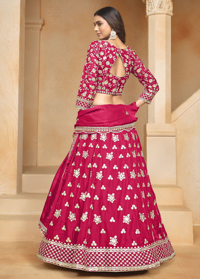 3 Pc Pink Net Semi Stitched Lehenga Set