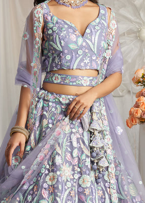 3 Pc Mauve Net Semi Stitched Lehenga Set