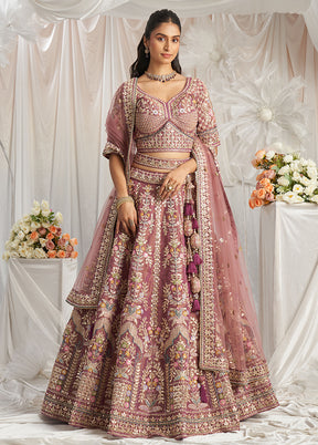 3 Pc Lavender Silk Semi Stitched Lehenga Set