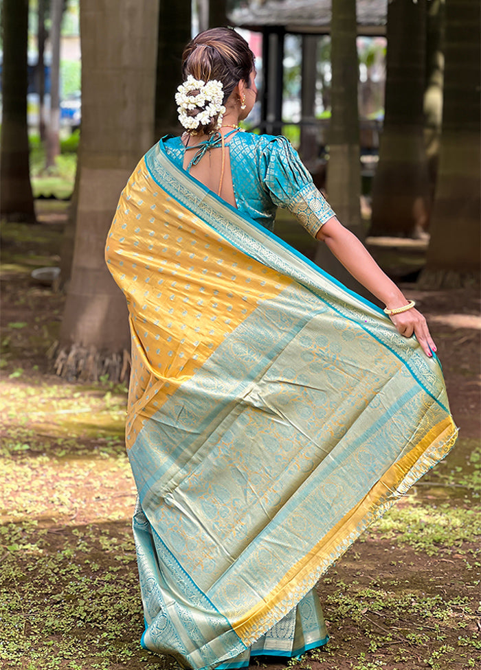 Yellow Dupion Silk Saree With Blouse Piece