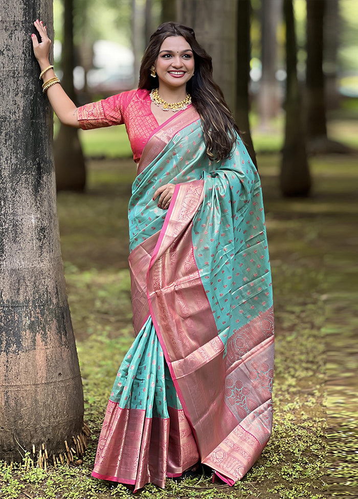 Blue Dupion Silk Saree With Blouse Piece