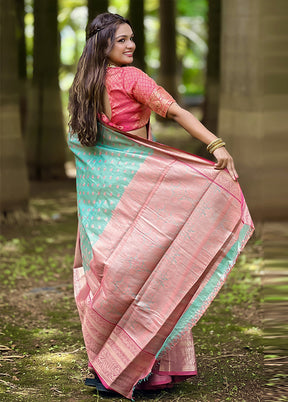 Blue Dupion Silk Saree With Blouse Piece