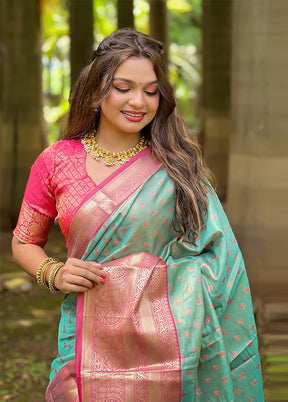 Blue Dupion Silk Saree With Blouse Piece