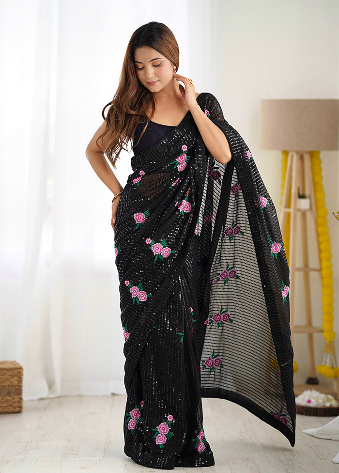 Black Georgette Saree With Blouse Piece