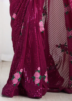 Wine Georgette Saree With Blouse Piece