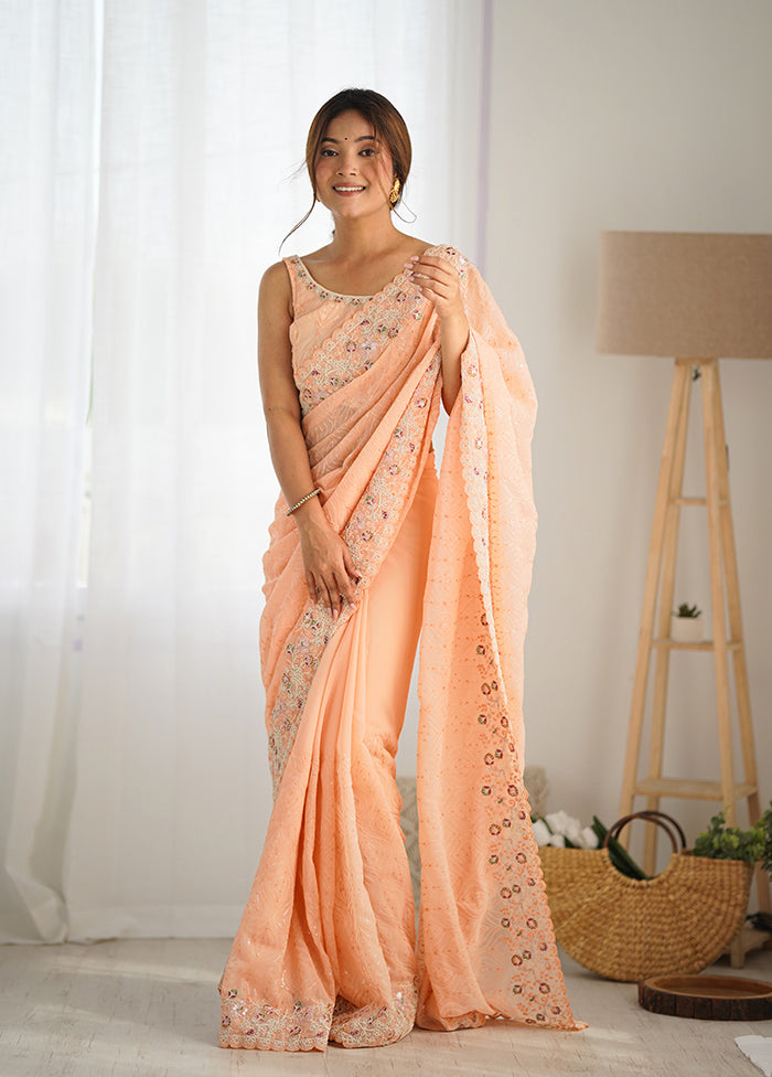 Peach Georgette Saree With Blouse Piece