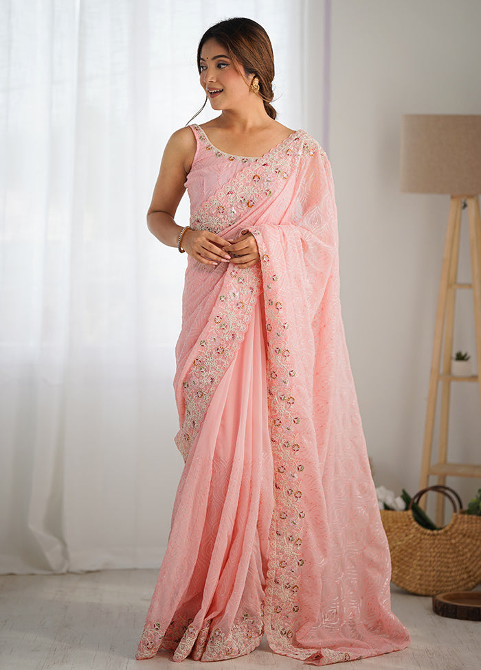 Pink Georgette Saree With Blouse Piece