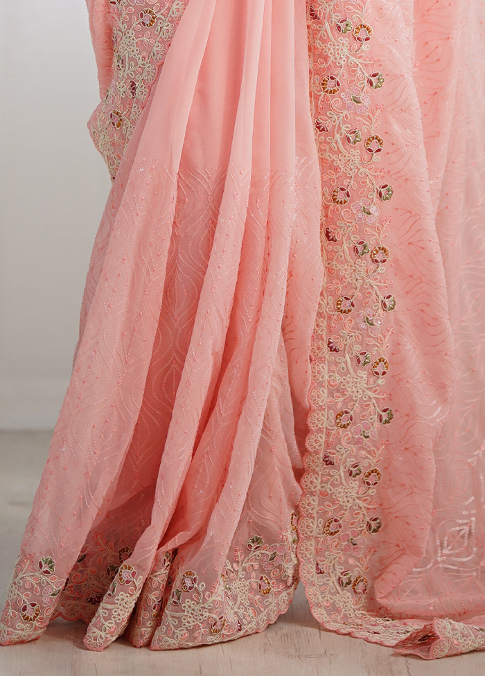 Pink Georgette Saree With Blouse Piece