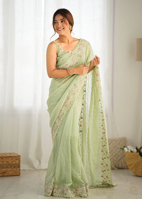 Pista Green Georgette Saree With Blouse Piece