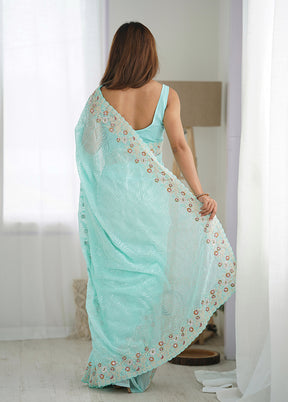 Sky Blue Georgette Saree With Blouse Piece