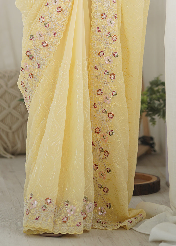 Yellow Georgette Saree With Blouse Piece