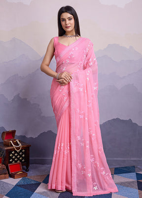 Pink Chiffon Silk Saree With Blouse Piece