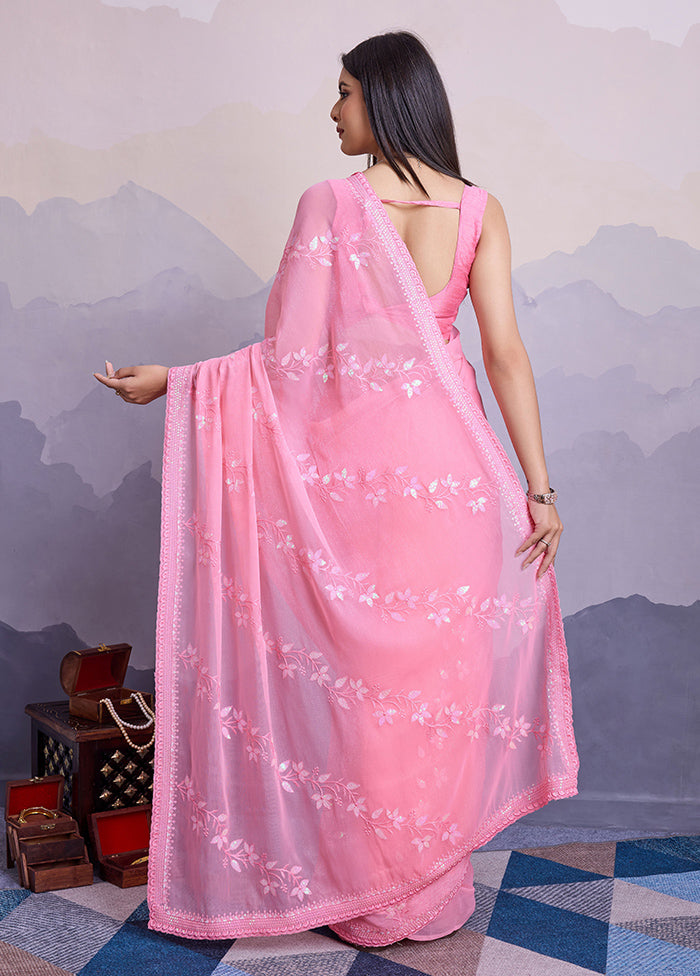 Pink Chiffon Silk Saree With Blouse Piece