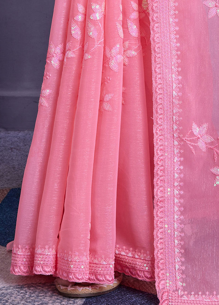 Pink Chiffon Silk Saree With Blouse Piece