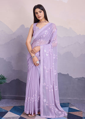 Lavender Chiffon Silk Saree With Blouse Piece