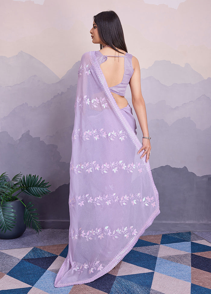 Lavender Chiffon Silk Saree With Blouse Piece