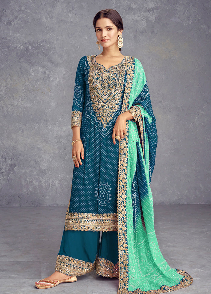 3 Pc Rama Semi Stitched Silk Suit Set