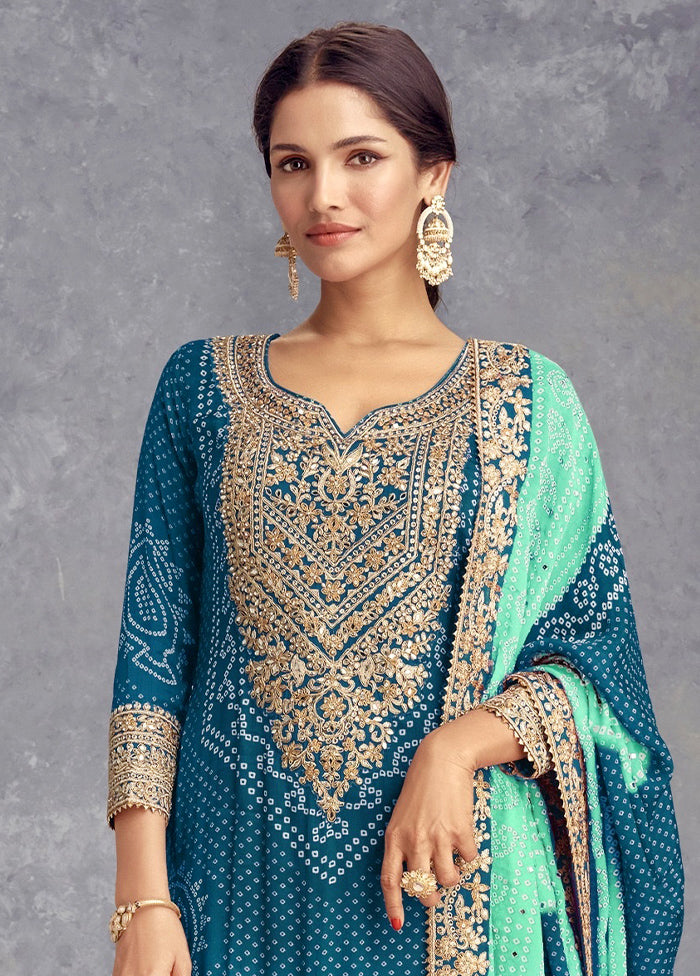 3 Pc Rama Semi Stitched Silk Suit Set