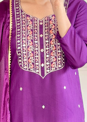 3 Pc Purple Readymade Rayon Suit Set