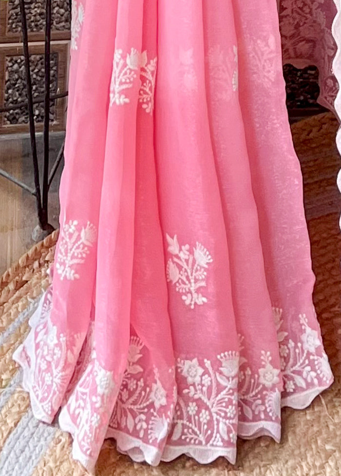 Pink Spun Silk Saree With Blouse Piece