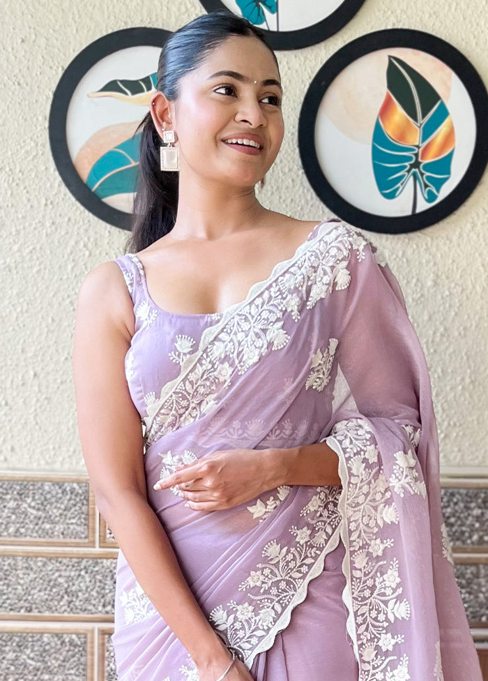 Lavender Spun Silk Saree With Blouse Piece