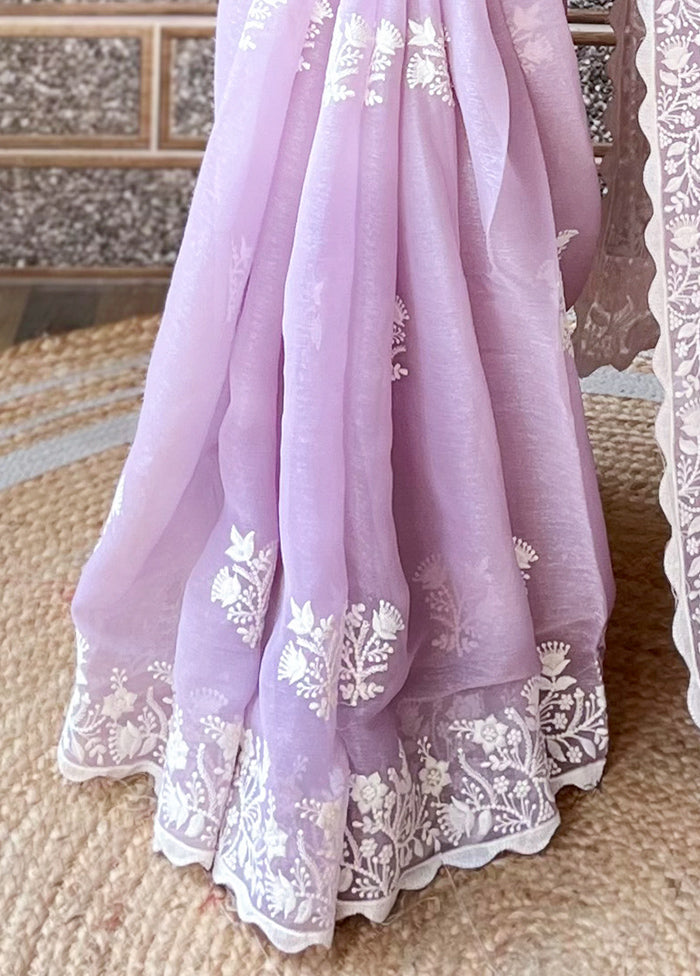 Lavender Spun Silk Saree With Blouse Piece