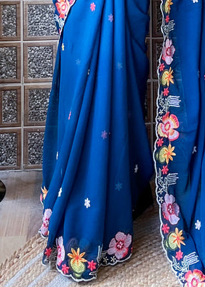 Blue Georgette Saree With Blouse Piece