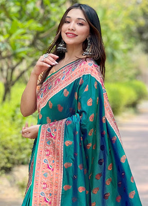 Green Dupion Silk Saree With Blouse Piece