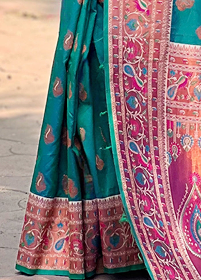 Green Dupion Silk Saree With Blouse Piece