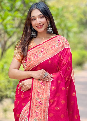 Pink Dupion Silk Saree With Blouse Piece