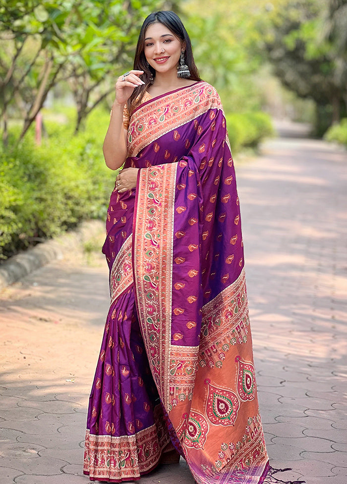 Purple Dupion Silk Saree With Blouse Piece