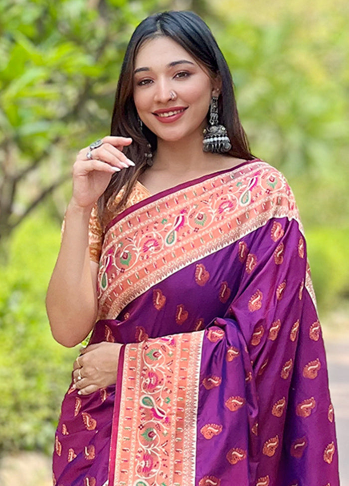 Purple Dupion Silk Saree With Blouse Piece