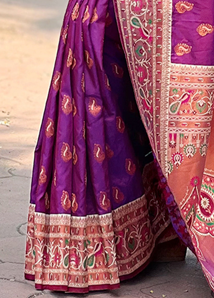 Purple Dupion Silk Saree With Blouse Piece