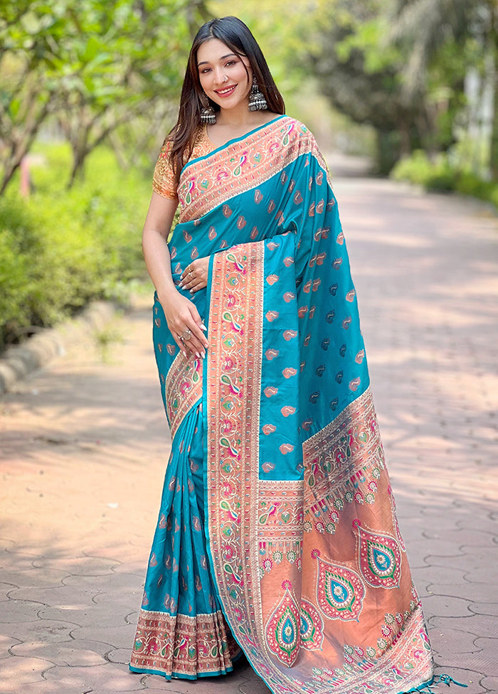 Blue Dupion Silk Saree With Blouse Piece