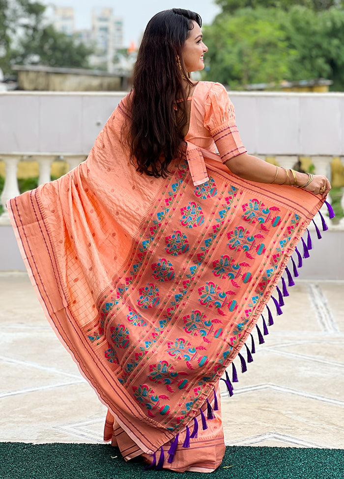 Peach Dupion Silk Saree With Blouse Piece