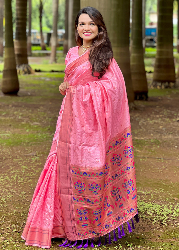 Pink Dupion Silk Saree With Blouse Piece