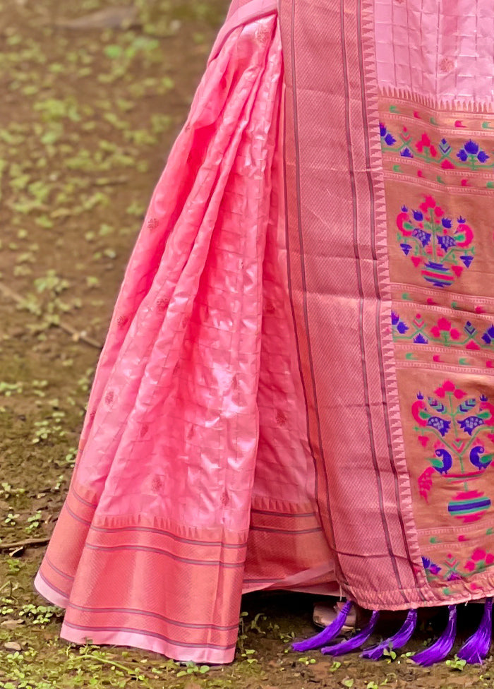 Pink Dupion Silk Saree With Blouse Piece