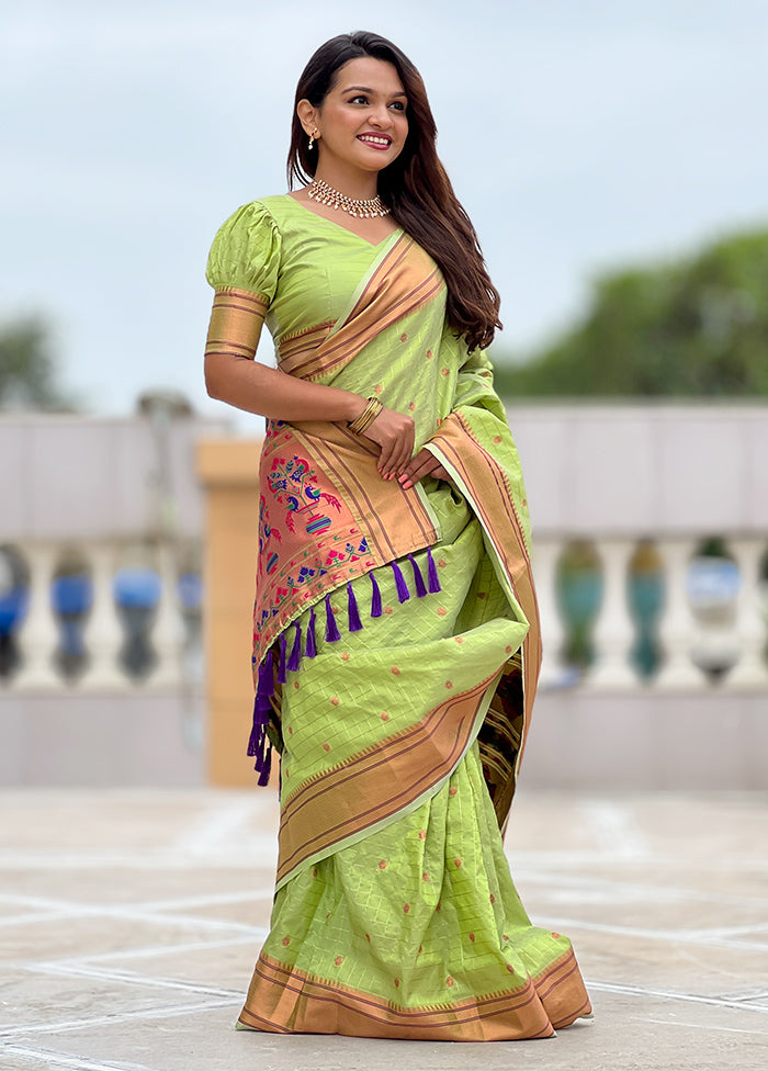 Pista Green Dupion Silk Saree With Blouse Piece