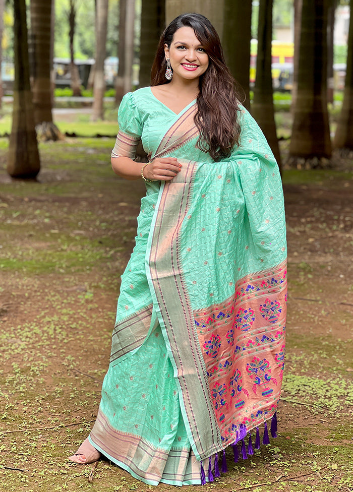 Sea Green Dupion Silk Saree With Blouse Piece