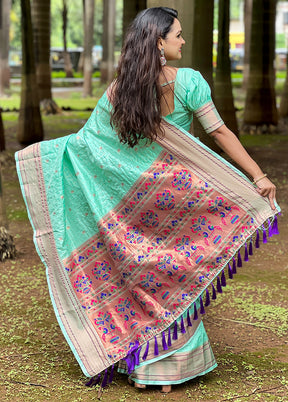 Sea Green Dupion Silk Saree With Blouse Piece