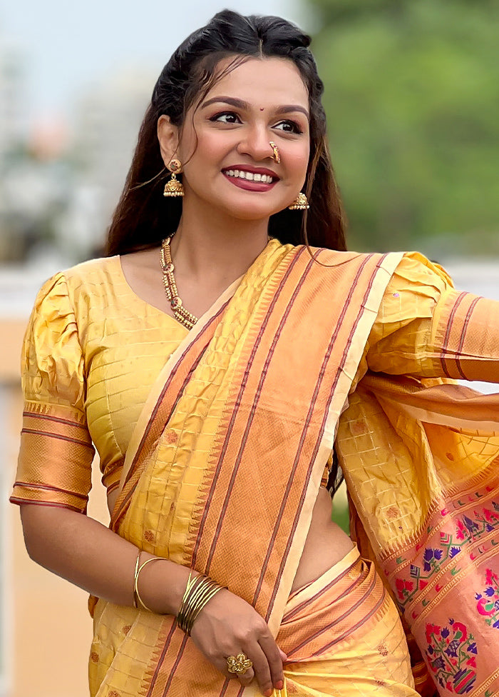 Yellow Dupion Silk Saree With Blouse Piece