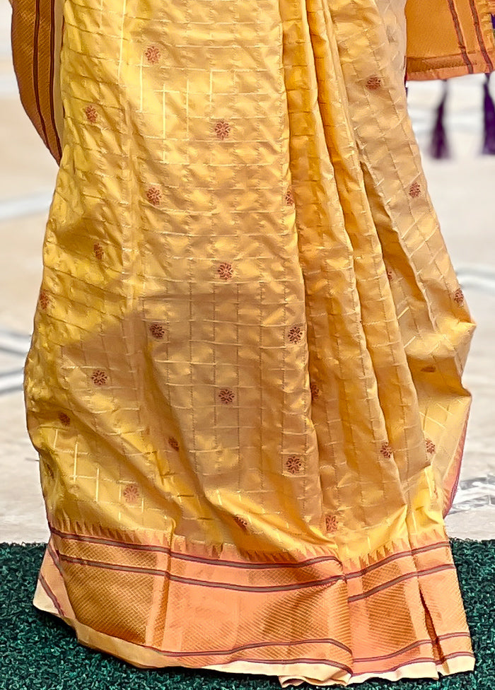 Yellow Dupion Silk Saree With Blouse Piece