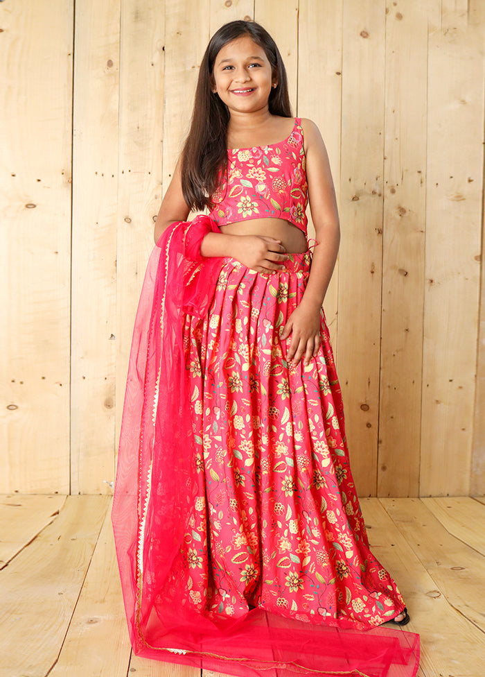 Pink Silk Digital Printed Work Lehenga With Dupatta