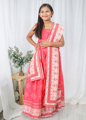 Pink Silk Digital Printed Work Lehenga With Dupatta