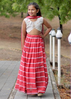 Red Blended Georgette Digital Printed Work Lehenga With Dupatta