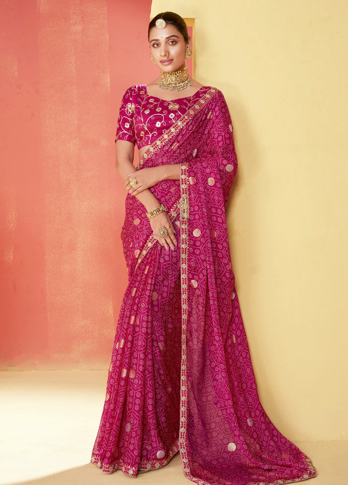 Pink Chiffon Silk Saree With Blouse Piece