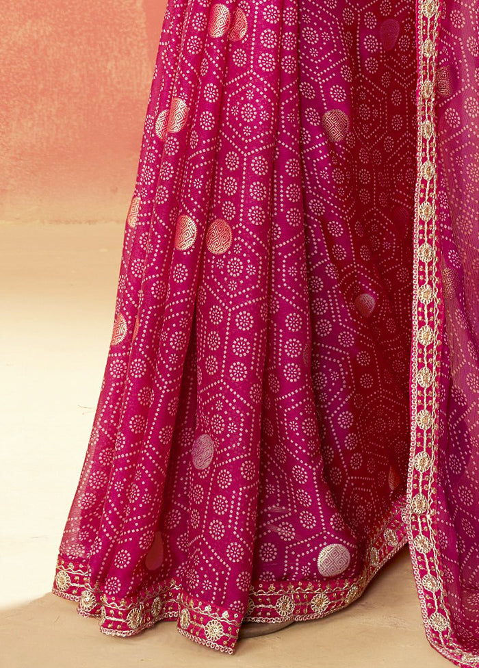 Pink Chiffon Silk Saree With Blouse Piece