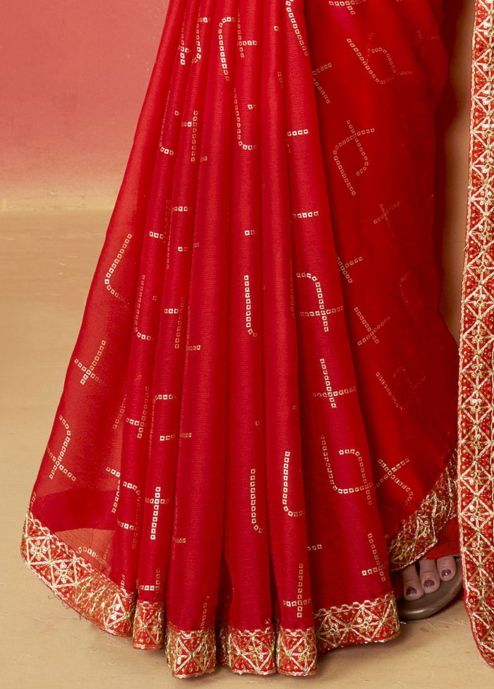 Red Chiffon Silk Saree With Blouse Piece