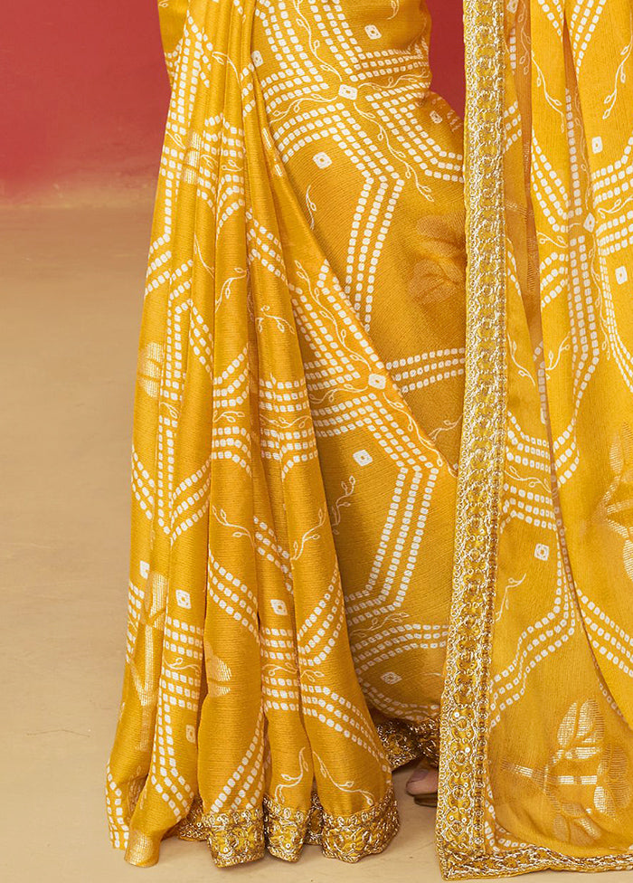 Yellow Chiffon Silk Saree With Blouse Piece